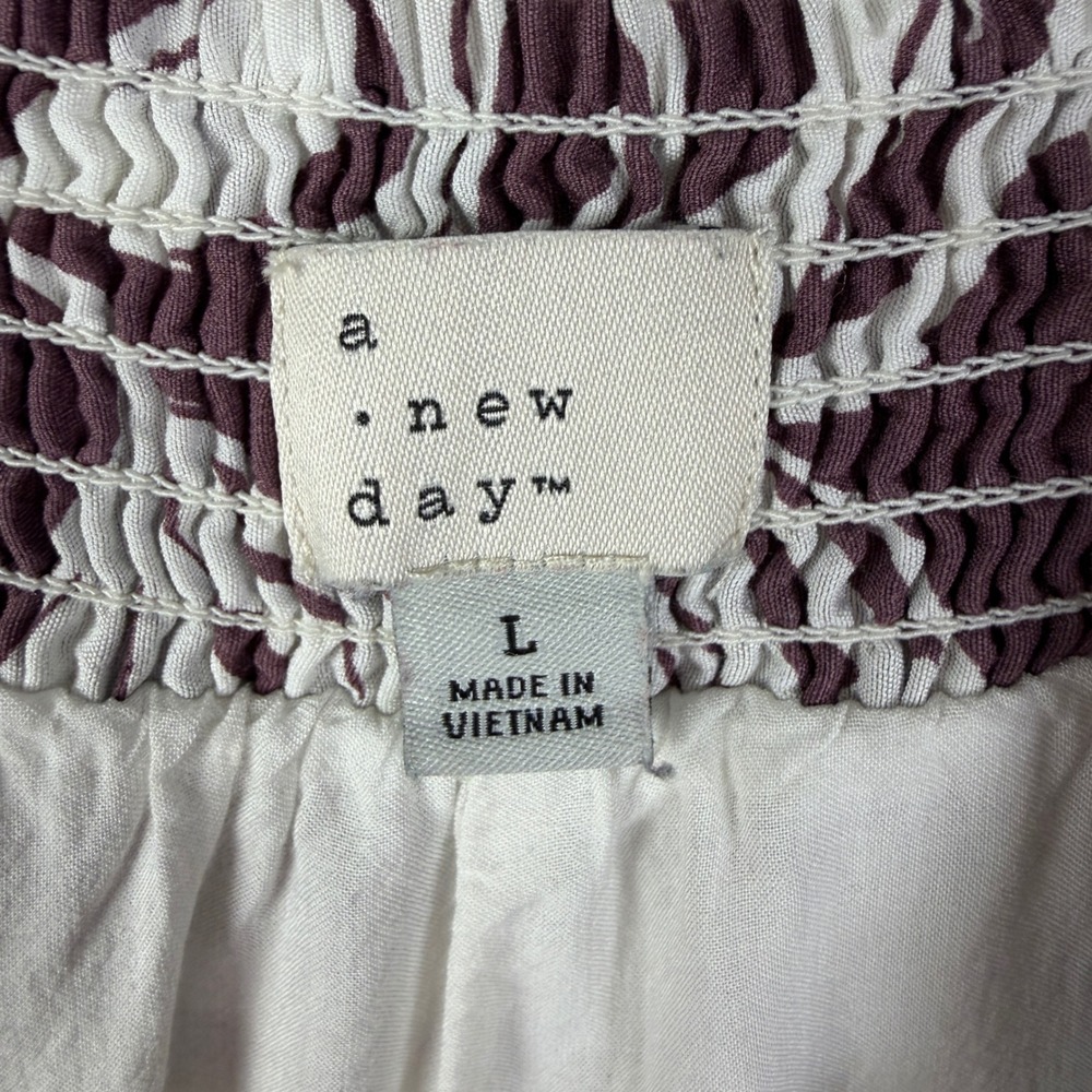 A New Day Women's Large Floral Ruffle Strap‎ Smocked Midi Dress Plum Cream - Picture 7 of 8
